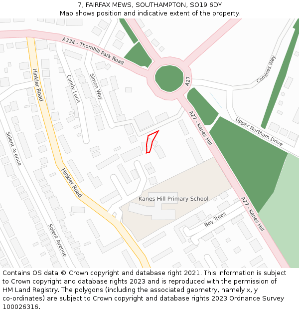 7, FAIRFAX MEWS, SOUTHAMPTON, SO19 6DY: Location map and indicative extent of plot