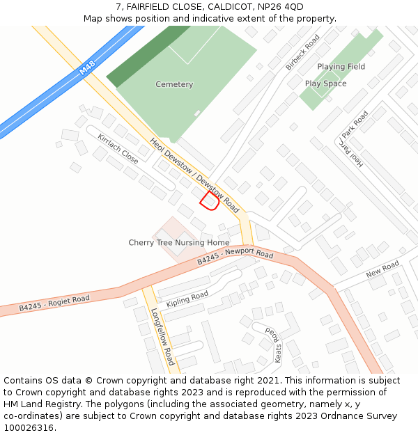 7, FAIRFIELD CLOSE, CALDICOT, NP26 4QD: Location map and indicative extent of plot