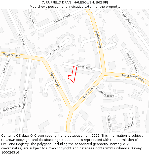 7, FAIRFIELD DRIVE, HALESOWEN, B62 9PJ: Location map and indicative extent of plot