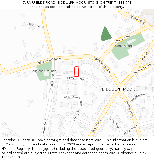 7, FAIRFIELDS ROAD, BIDDULPH MOOR, STOKE-ON-TRENT, ST8 7PE: Location map and indicative extent of plot