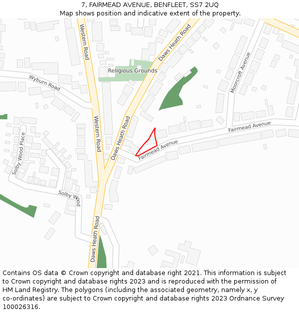 7, FAIRMEAD AVENUE, BENFLEET, SS7 2UQ: Location map and indicative extent of plot