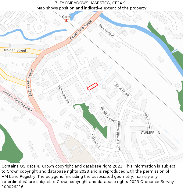 7, FAIRMEADOWS, MAESTEG, CF34 9JL: Location map and indicative extent of plot