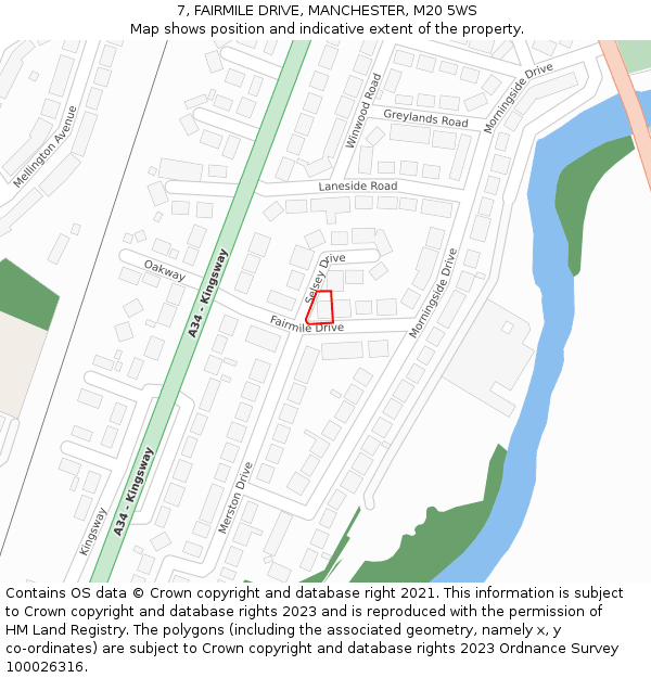 7, FAIRMILE DRIVE, MANCHESTER, M20 5WS: Location map and indicative extent of plot