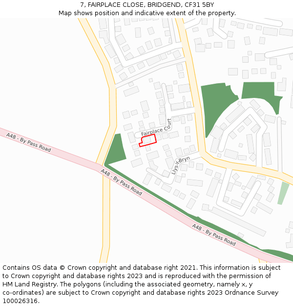 7, FAIRPLACE CLOSE, BRIDGEND, CF31 5BY: Location map and indicative extent of plot