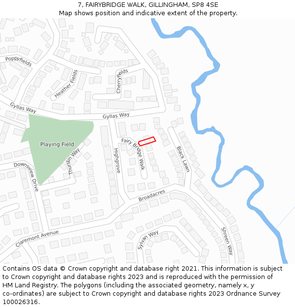 7, FAIRYBRIDGE WALK, GILLINGHAM, SP8 4SE: Location map and indicative extent of plot