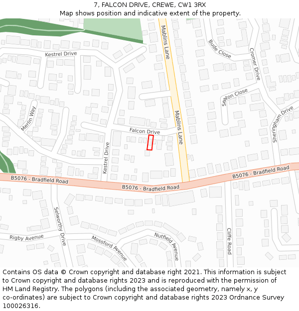 7, FALCON DRIVE, CREWE, CW1 3RX: Location map and indicative extent of plot