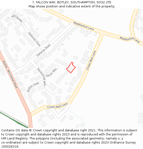 7, FALCON WAY, BOTLEY, SOUTHAMPTON, SO32 2TE: Location map and indicative extent of plot