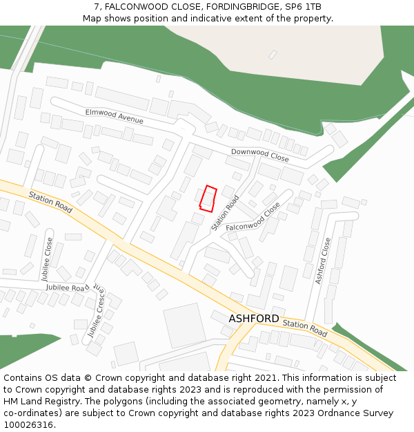 7, FALCONWOOD CLOSE, FORDINGBRIDGE, SP6 1TB: Location map and indicative extent of plot