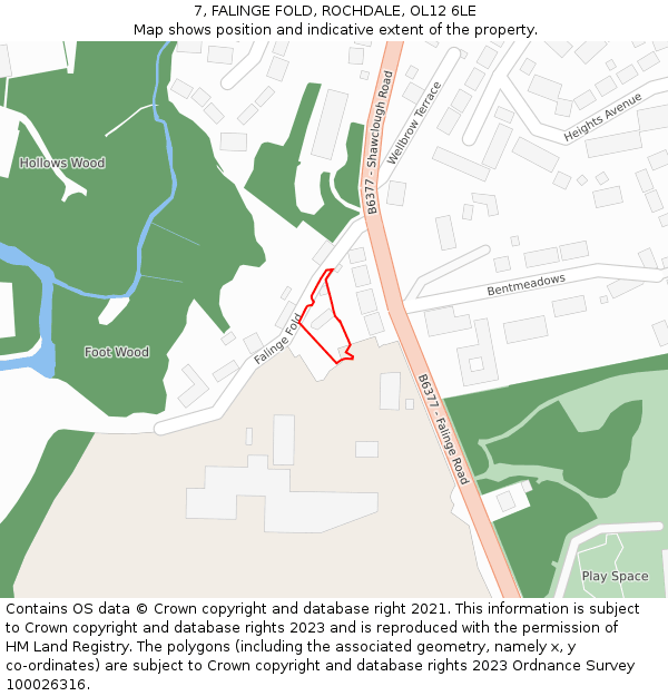 7, FALINGE FOLD, ROCHDALE, OL12 6LE: Location map and indicative extent of plot