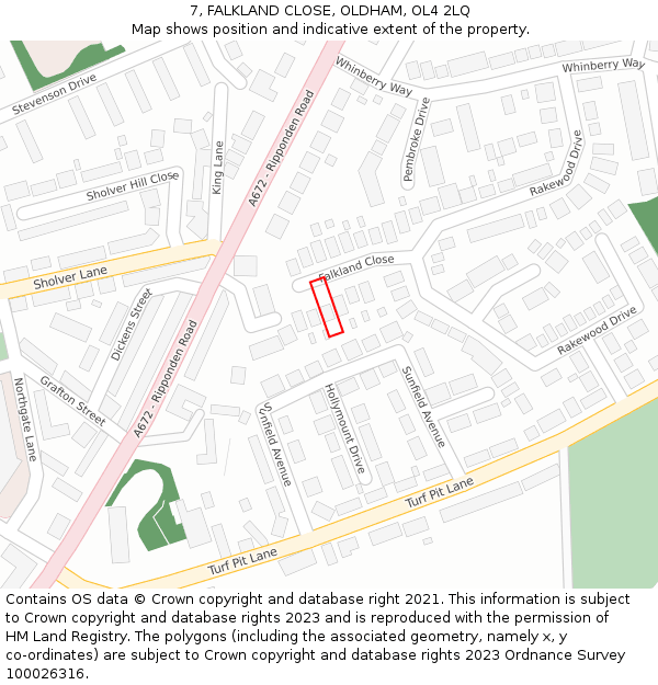 7, FALKLAND CLOSE, OLDHAM, OL4 2LQ: Location map and indicative extent of plot