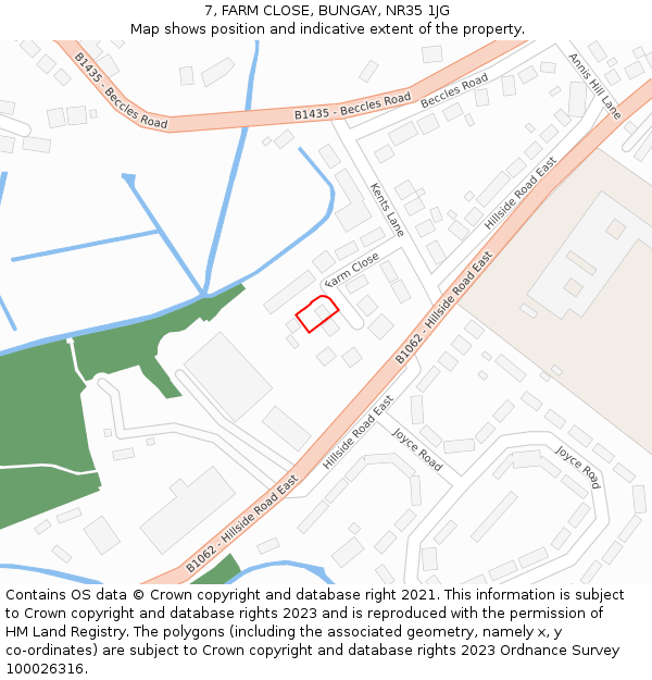 7, FARM CLOSE, BUNGAY, NR35 1JG: Location map and indicative extent of plot