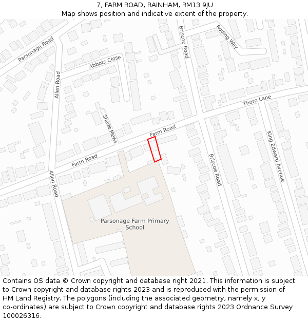 7, FARM ROAD, RAINHAM, RM13 9JU: Location map and indicative extent of plot