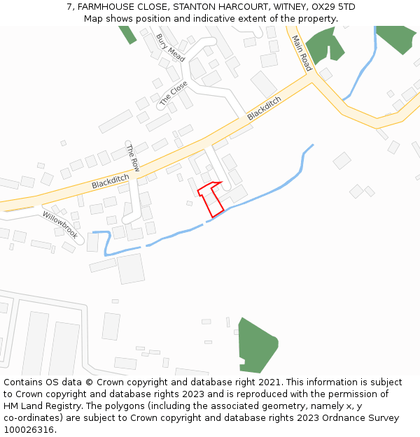 7, FARMHOUSE CLOSE, STANTON HARCOURT, WITNEY, OX29 5TD: Location map and indicative extent of plot