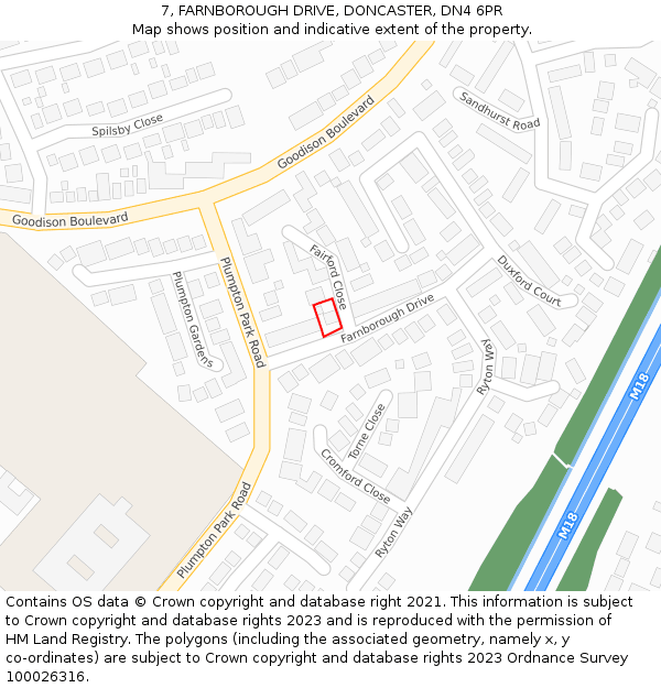 7, FARNBOROUGH DRIVE, DONCASTER, DN4 6PR: Location map and indicative extent of plot