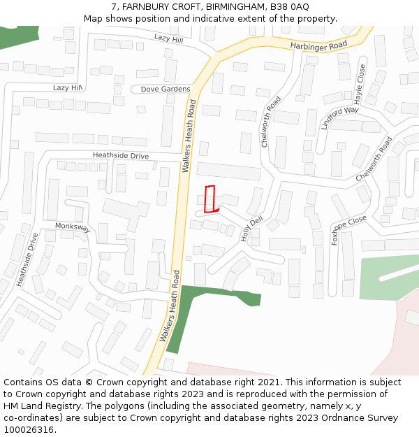 7, FARNBURY CROFT, BIRMINGHAM, B38 0AQ: Location map and indicative extent of plot