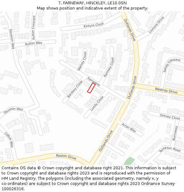 7, FARNEWAY, HINCKLEY, LE10 0SN: Location map and indicative extent of plot