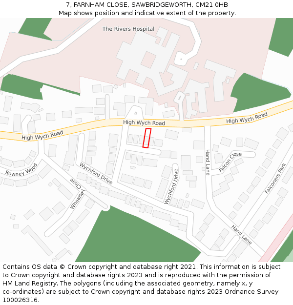 7, FARNHAM CLOSE, SAWBRIDGEWORTH, CM21 0HB: Location map and indicative extent of plot