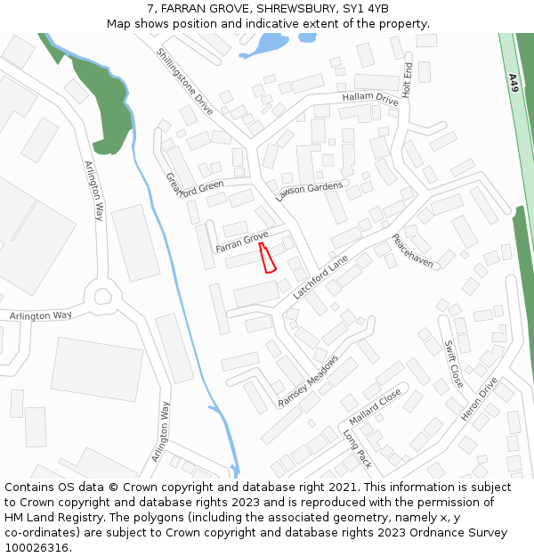 7, FARRAN GROVE, SHREWSBURY, SY1 4YB: Location map and indicative extent of plot