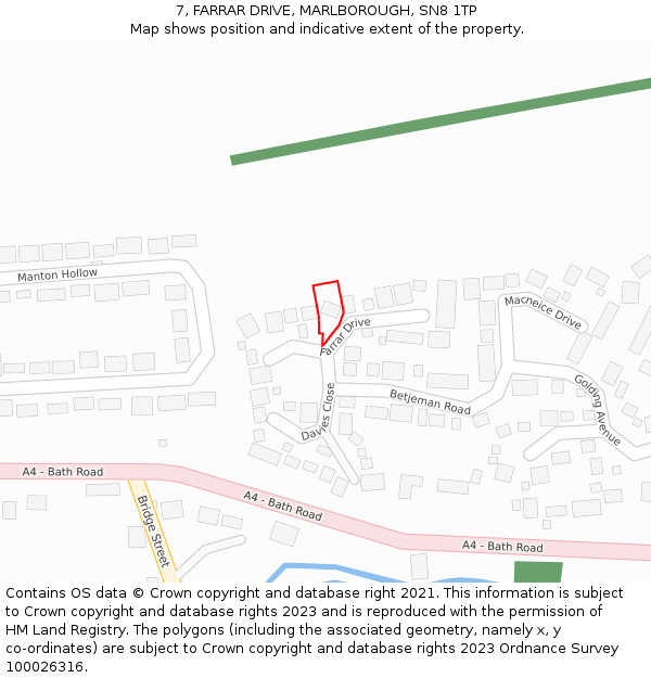 7, FARRAR DRIVE, MARLBOROUGH, SN8 1TP: Location map and indicative extent of plot