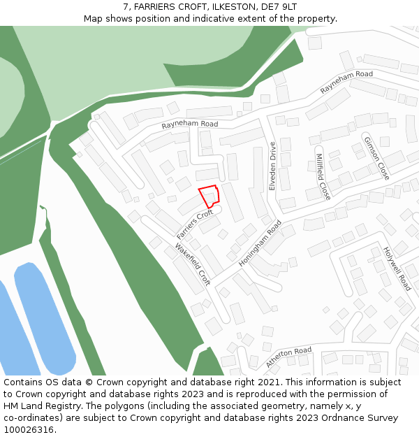 7, FARRIERS CROFT, ILKESTON, DE7 9LT: Location map and indicative extent of plot