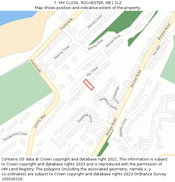 7, FAY CLOSE, ROCHESTER, ME1 1LZ: Location map and indicative extent of plot