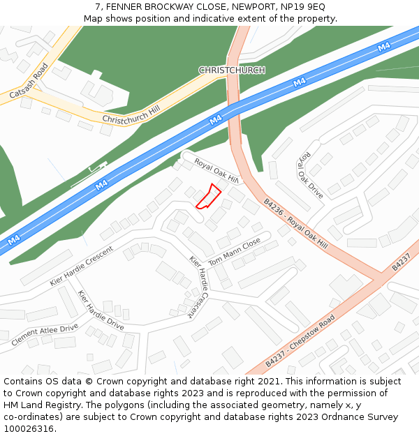 7, FENNER BROCKWAY CLOSE, NEWPORT, NP19 9EQ: Location map and indicative extent of plot