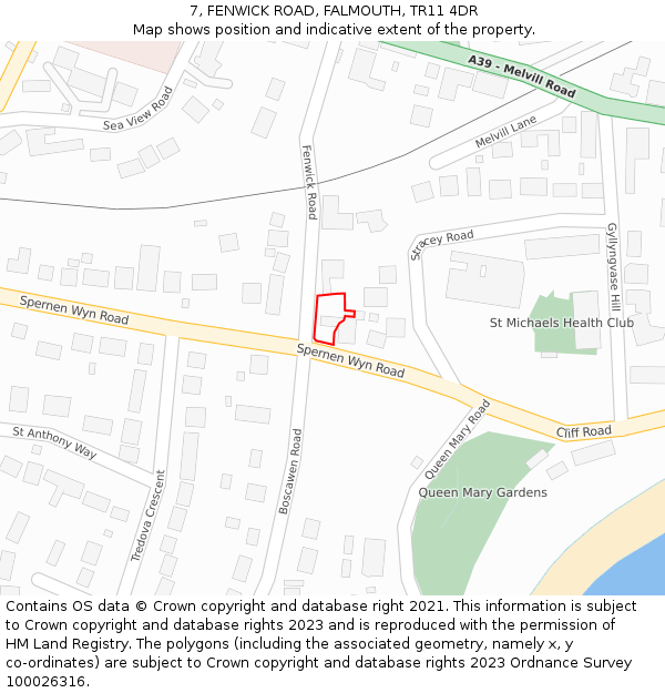 7, FENWICK ROAD, FALMOUTH, TR11 4DR: Location map and indicative extent of plot