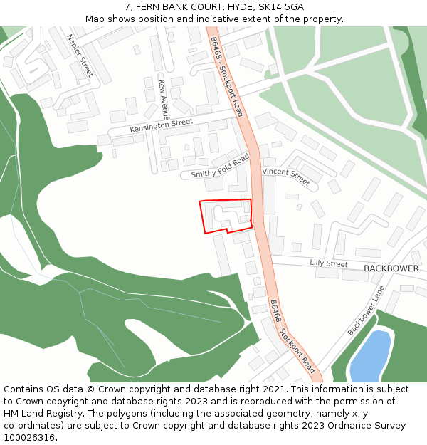 7, FERN BANK COURT, HYDE, SK14 5GA: Location map and indicative extent of plot