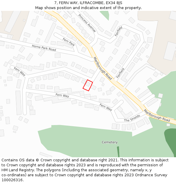 7, FERN WAY, ILFRACOMBE, EX34 8JS: Location map and indicative extent of plot