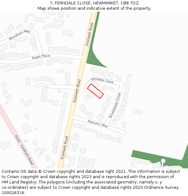 7, FERNDALE CLOSE, NEWMARKET, CB8 7DZ: Location map and indicative extent of plot