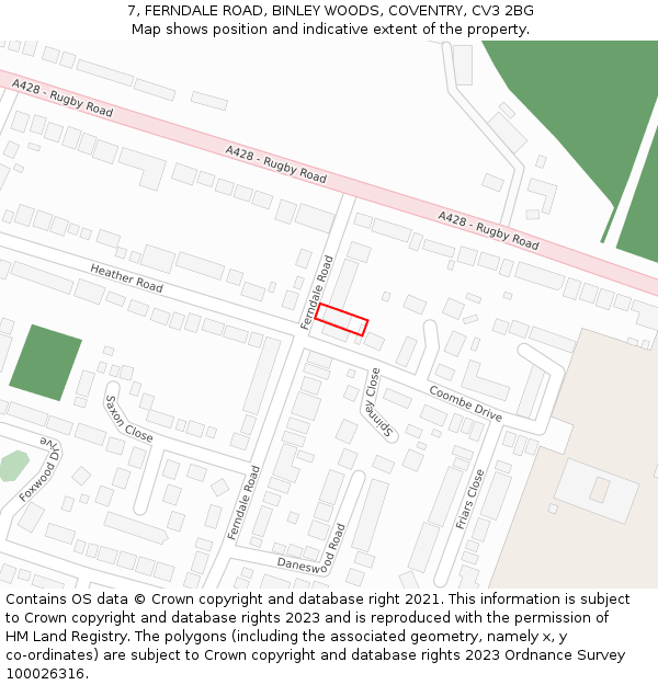 7, FERNDALE ROAD, BINLEY WOODS, COVENTRY, CV3 2BG: Location map and indicative extent of plot