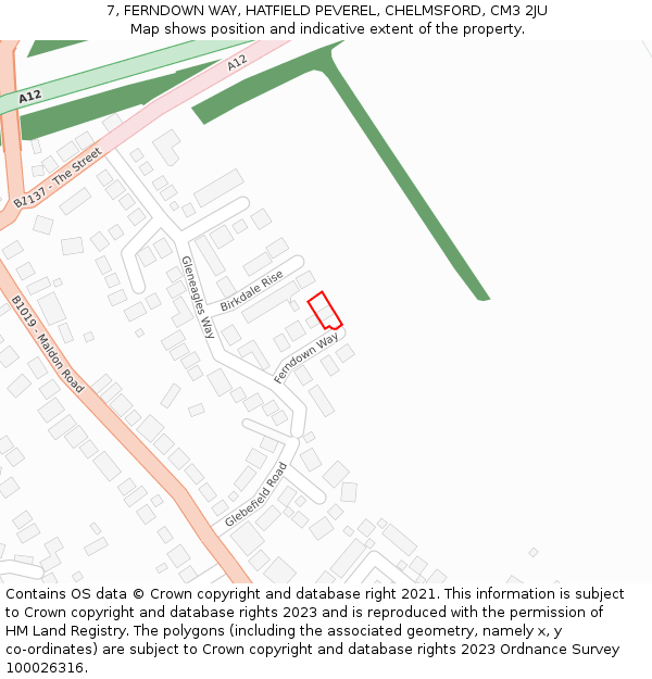 7, FERNDOWN WAY, HATFIELD PEVEREL, CHELMSFORD, CM3 2JU: Location map and indicative extent of plot