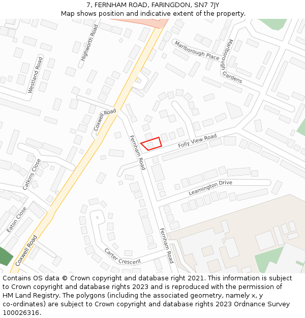 7, FERNHAM ROAD, FARINGDON, SN7 7JY: Location map and indicative extent of plot