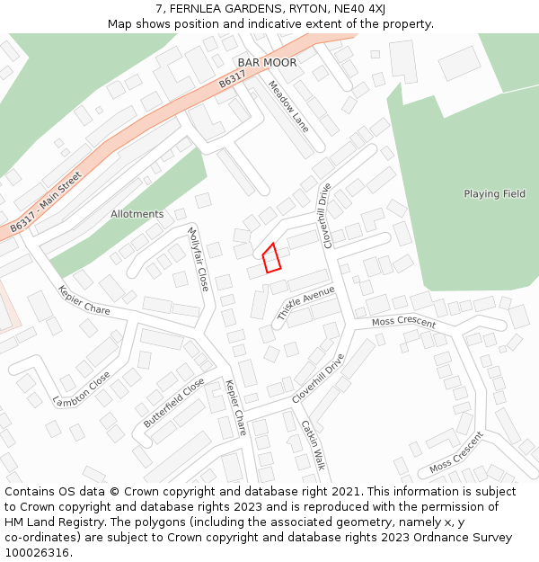 7, FERNLEA GARDENS, RYTON, NE40 4XJ: Location map and indicative extent of plot