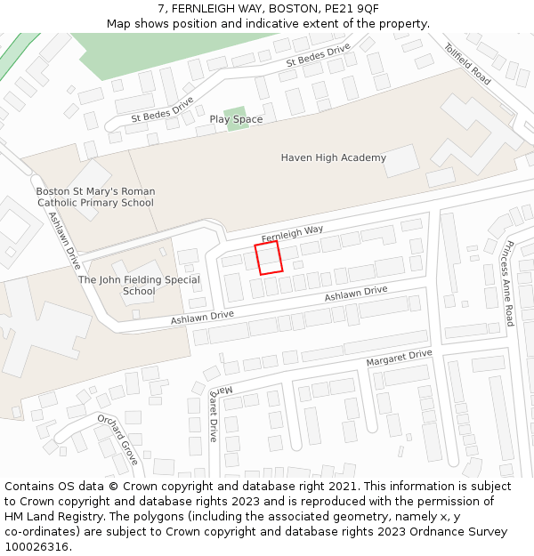 7, FERNLEIGH WAY, BOSTON, PE21 9QF: Location map and indicative extent of plot