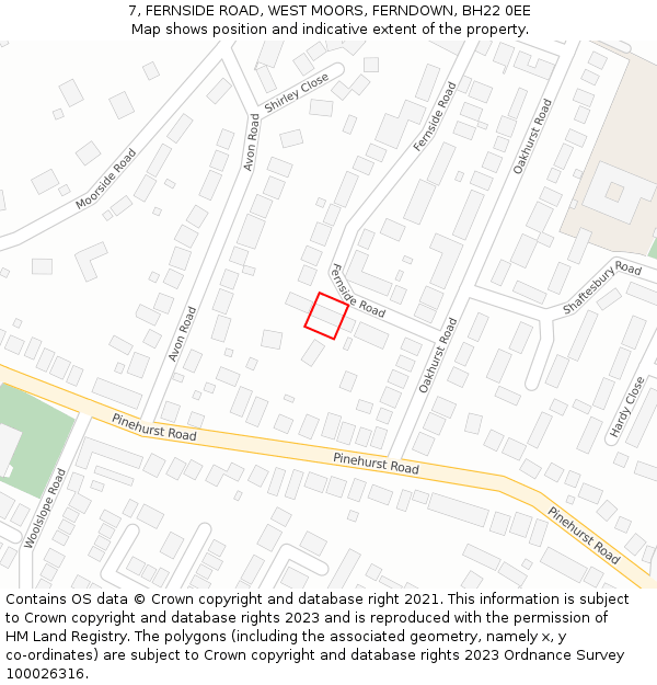 7, FERNSIDE ROAD, WEST MOORS, FERNDOWN, BH22 0EE: Location map and indicative extent of plot