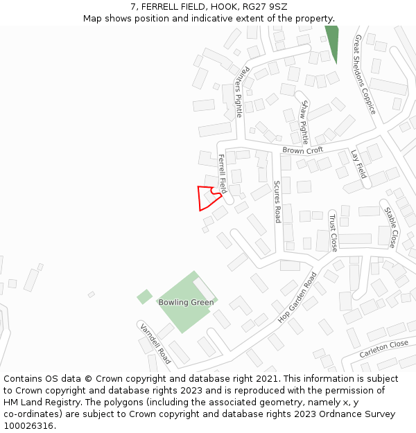 7, FERRELL FIELD, HOOK, RG27 9SZ: Location map and indicative extent of plot