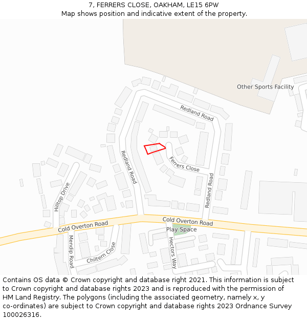 7, FERRERS CLOSE, OAKHAM, LE15 6PW: Location map and indicative extent of plot