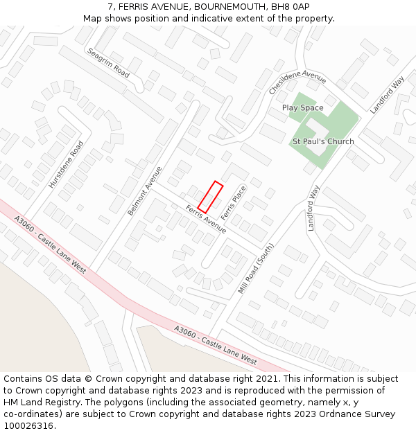 7, FERRIS AVENUE, BOURNEMOUTH, BH8 0AP: Location map and indicative extent of plot
