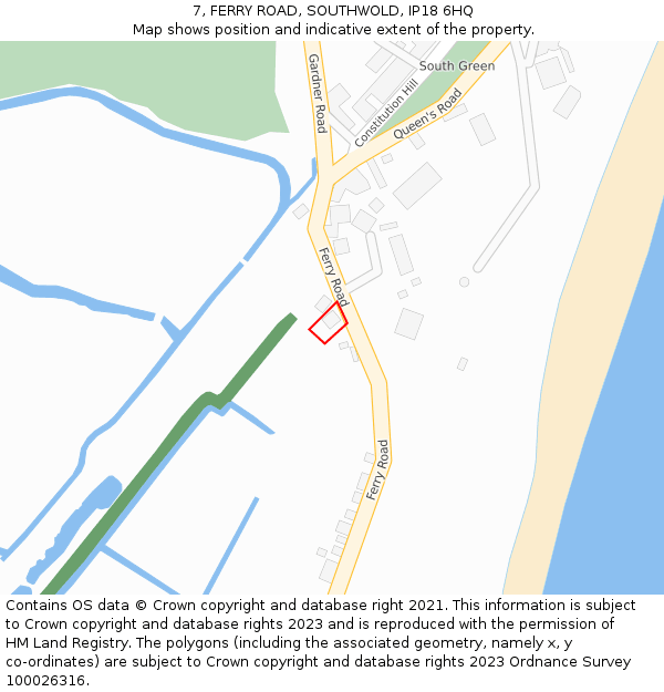 7, FERRY ROAD, SOUTHWOLD, IP18 6HQ: Location map and indicative extent of plot