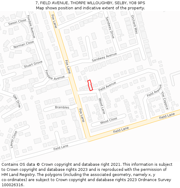 7, FIELD AVENUE, THORPE WILLOUGHBY, SELBY, YO8 9PS: Location map and indicative extent of plot