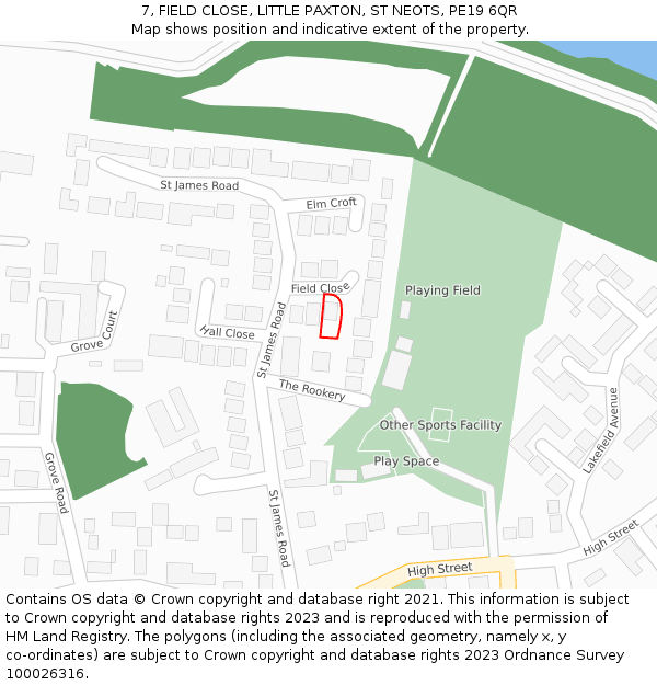 7, FIELD CLOSE, LITTLE PAXTON, ST NEOTS, PE19 6QR: Location map and indicative extent of plot