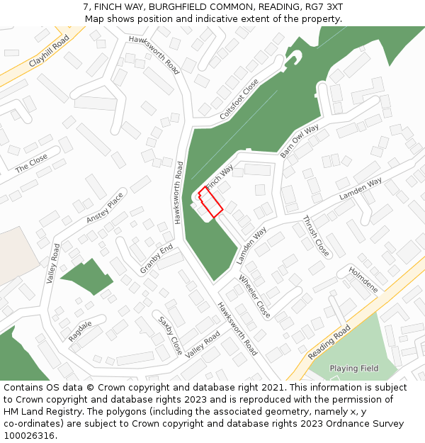 7, FINCH WAY, BURGHFIELD COMMON, READING, RG7 3XT: Location map and indicative extent of plot