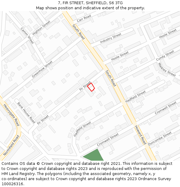 7, FIR STREET, SHEFFIELD, S6 3TG: Location map and indicative extent of plot