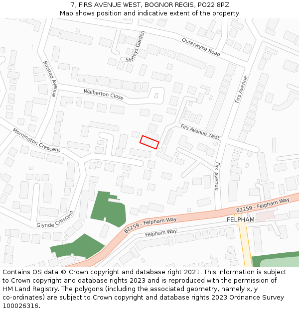 7, FIRS AVENUE WEST, BOGNOR REGIS, PO22 8PZ: Location map and indicative extent of plot