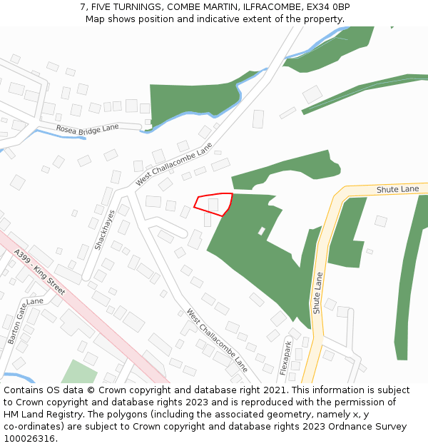 7, FIVE TURNINGS, COMBE MARTIN, ILFRACOMBE, EX34 0BP: Location map and indicative extent of plot