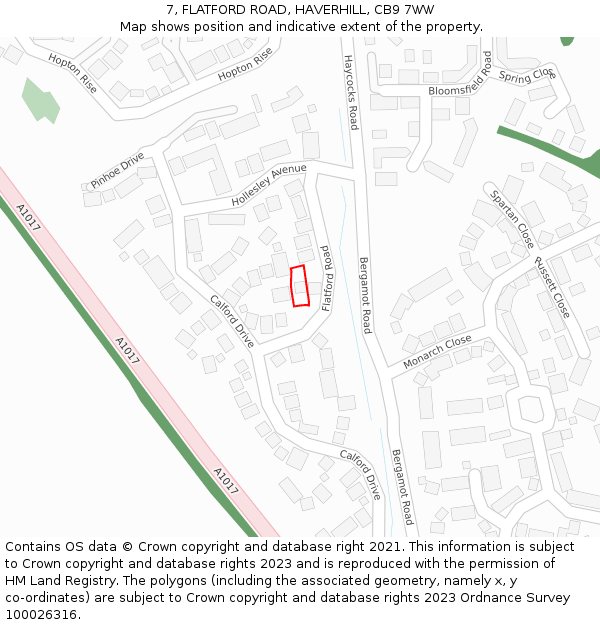 7, FLATFORD ROAD, HAVERHILL, CB9 7WW: Location map and indicative extent of plot