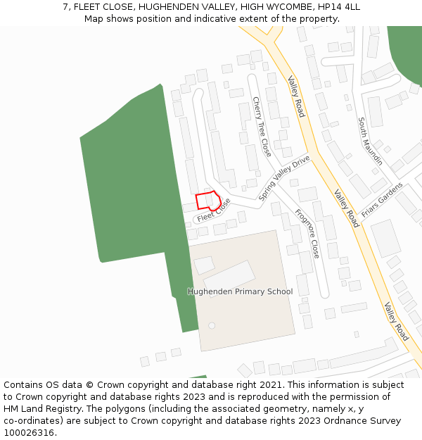 7, FLEET CLOSE, HUGHENDEN VALLEY, HIGH WYCOMBE, HP14 4LL: Location map and indicative extent of plot