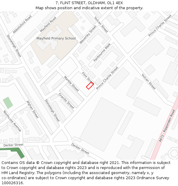 7, FLINT STREET, OLDHAM, OL1 4EX: Location map and indicative extent of plot