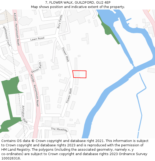 7, FLOWER WALK, GUILDFORD, GU2 4EP: Location map and indicative extent of plot